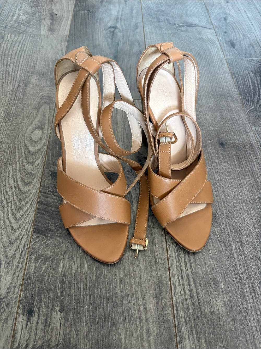 Club Monaco Cognac Leather Strappy Heels - Size 38.5